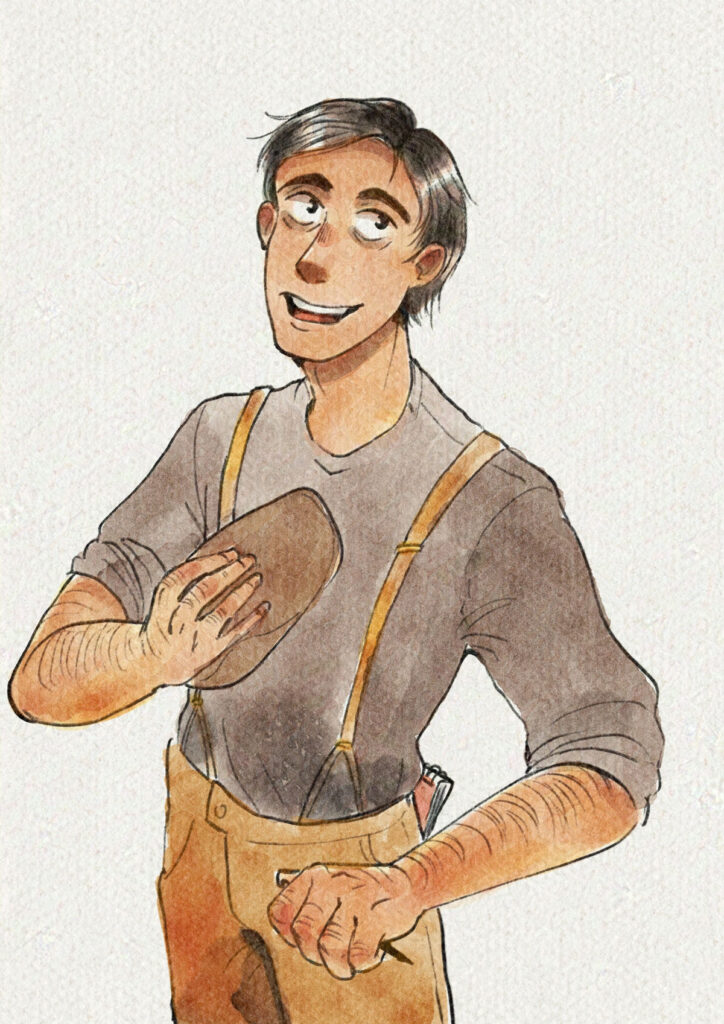 illustration of a man holding his hat