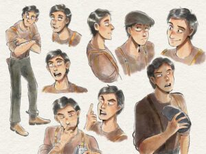 expression sheet of Jonathan from La Principessa. Various facial expressions