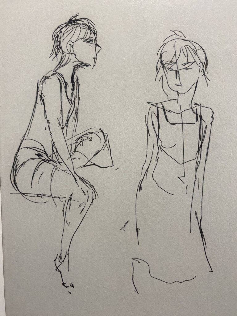 sketch of Chiara in her night outfit/underwear